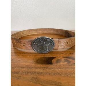 Vintage Leather Belt and Belt Buckle "The Great Caraboa Race" 1979